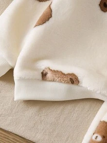 SHEIN 2pcs Baby Boy Toddler Newborn 0-3 Years Old Casual Everyday Outfits Cute Plush Flannel Bear Round Neck Long Sleeve Sweatshirt And Pants Set, Autumn/Winter Fall