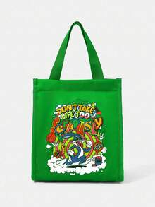 LOONEY TUNES X SHEIN 绿色卡通图案时尚保温午餐手提袋，实用包，午餐袋 - 綠色 - 查看 2