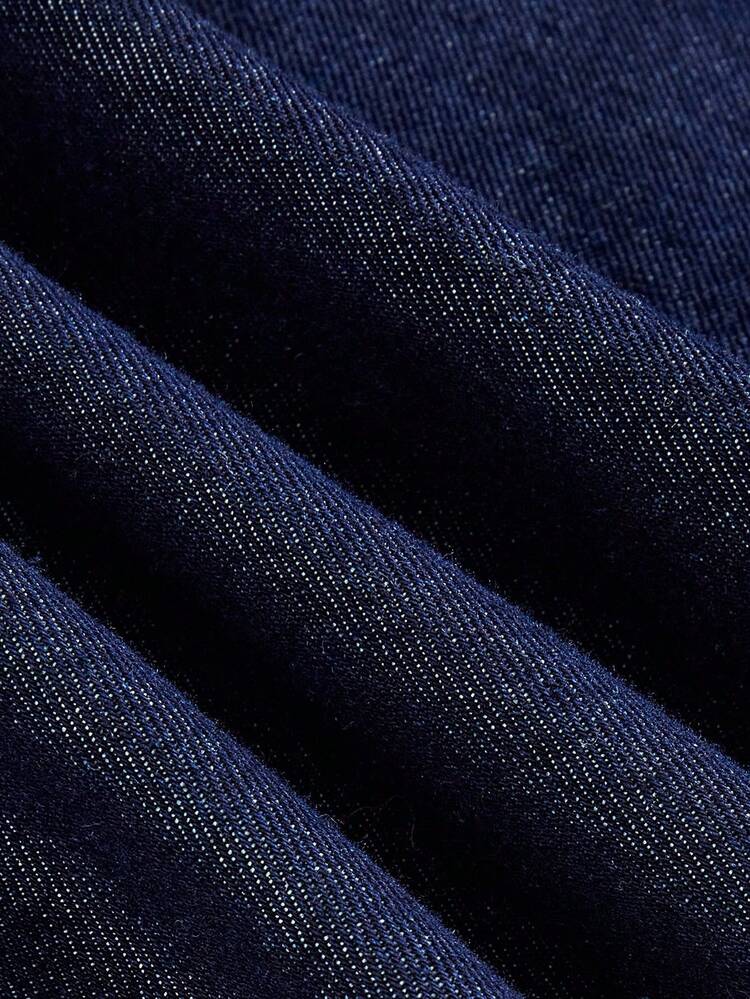 SHEIN Maija Robe en jean bleu foncé grande taille sans manches avec nœud à la taille, robe courte de style coréen douce, Top pour sortir, robe portefeuille pour femmes