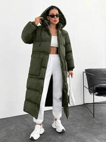 EURMUSE Waterproof, Keep Warm Feature, Double Colored Drawstring Detailed, Puffer Wintercoat - Army Green - View 6