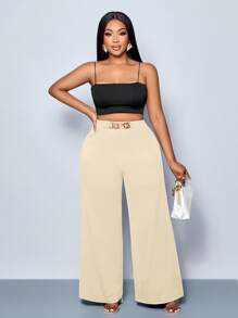 SOLERSUN 大码女式纯色腰带阔腿裤，裤子，四季款式，派对，音乐会，通勤日常款式，音乐节，浪漫，情人节，度假 - 杏色 - 查看 3