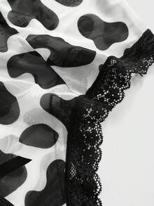 ROMWE Kawaii Đồ lót liền thân ren bướm khoét lỗ họa tiết bò gợi cảm cỡ lớn - Đen và trắng - Xem 4