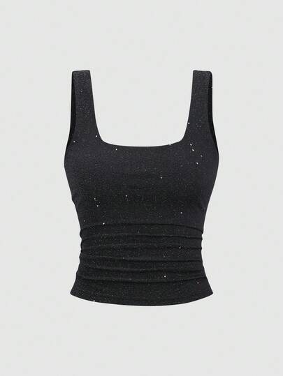 Sweetra Nouveau débardeur élégant en tissu brillant pour femme, coupe ajustée à la taille, pour le quotidien et les déplacements, automne