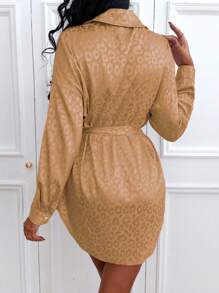 Zolique 时尚通勤豹纹提花长袖衬衫 - 棕色 - 查看 2