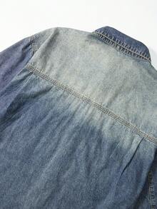 ROMWE MEN Street Life Men's Casual Retro Slogan Embroidered Denim Jacket - Bronze - View 6