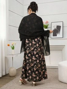 Yasmyna Vestido con estampado floral de encaje y gasa con cuello en V, estilo árabe, con pañuelo para la cabeza, color rosa - Negro - Ver 5
