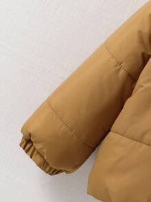 SHEIN Playful Pals 男婴幼儿 0-3 岁休闲日常百搭保暖羊毛连帽厚夹克，秋冬 - 卡其色 - 查看 5