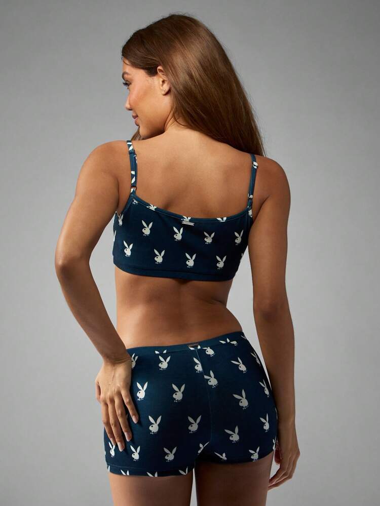 Missguided x Playboy Navy Tank Top And Shorts With Bunny Print
