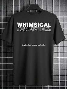 SHEIN Teenager Boys' Casual Street Fashion Text Logo Print Solid Color Comfortable Crew Neck Short Sleeve T-Shirt, Suitable For Commuting, School, Casual, Travel, Sports, Spring/Summer Tshirt For Teens Black Graphic Tshirt Black Tshirt - Black - View 2