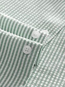 AXEPEAK Áo sơ mi nam cổ polo in chữ kẻ sọc tay ngắn - màu xanh lá - Xem 5