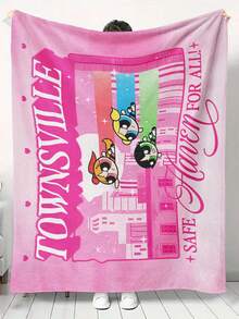 THE POWERPUFF GIRLS X SHEIN 1 Chăn lông cừu Powerpuff mềm mại, nhẹ, thân thiện với thú cưng, dùng cho phòng ngủ, ghế sofa, phòng làm việc, trang trí nhà cửa ấm cúng, ý tưởng quà tặng cho người lớn - Nhiều màu - Xem 8
