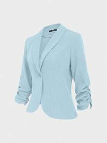 EMERY ROSE Women's Button-Up 3/4 Sleeve Casual Blazer For Home, Outdoor - Sky Blue - View 4