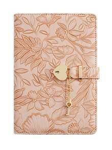 SHEIN 1PC Embossed Heart Lock Design Notebook, Suitable For Daily Diary, Men/Women Work And Travel Memo Password Notebook, With Lock And Key School Supplies, Back To School - A5 - View 10
