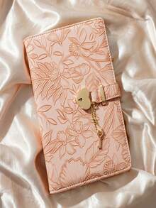 SHEIN 1PC Embossed Heart Lock Design Notebook, Suitable For Daily Diary, Men/Women Work And Travel Memo Password Notebook, With Lock And Key School Supplies, Back To School - A5 - View 1