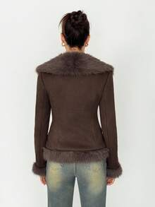 SHEIN Tall Women's Long Sleeve Open Front Faux Fur Fashion Jacket Women Brown Jacket In Fall/Winter - Brown - View 2