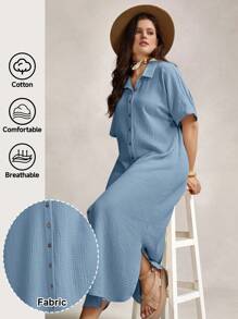 Zelara Mother'S Day Gift Navycore Outfits Apricot Crinkled Buttons Maxi Beach Navycore Dress With Slits Nautical Casual For Women Coastal Nautical Vacation Outfits Dress,Fall Dresses For Women - Baby Blue - View 8