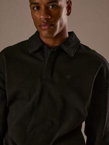 Musero Áo len nam dáng rộng cao cấp cài khuy ẩn, cổ tay áo bo chun, vai rớt, thêu logo thương hiệu, bộ đồ phối hợp chỉ gồm áo, mùa Thu/Xuân/Hè. - màu đen - Xem 2