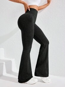 Easithlete 2件装女士运动紧身裤罗纹打底裤阔腿裤加厚罗纹打底裤针织打底裤瑜伽裤 - 彩色 - 查看 2