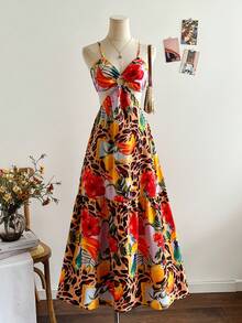 Soleia 女式花卉豹纹镂空腰吊带连衣裙 - 彩色 - 查看 4