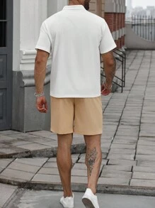 Manfinity Homme Men's Plus Size Summer Solid Color Single Breasted Short Sleeve Shirt And Drawstring Waist Shorts Set Men's Two Pieces Summer Men's Two Pieces Casual Shorts Set Men's Casual Shorts Set Men's Resortwear - Multicolor - View 2