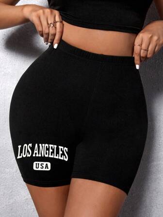 Pantaloncini da ciclismo con grafica lettera con vita elastica