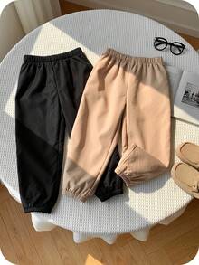 SHEIN 两件套男童休闲舒适多功能加厚保暖冬季裤装，黑色和卡其色秋季款 - 彩色 - 查看 3