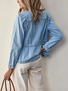 EMERY ROSE 女士休闲春秋纽扣牛仔夹克 - 淺色水洗藍 - 查看 2