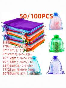 10/50/100PCS, Organza Gift Packaging Bags, Gold Organza Candy Bags, Christmas Colorful Multi-Color Gift Packaging Bags Table Supplies, Lavender Spice Packaging Bags, Christmas Home Supplies, Festival Wedding Party Favor Packaging Supplies - Multicolor - View 40