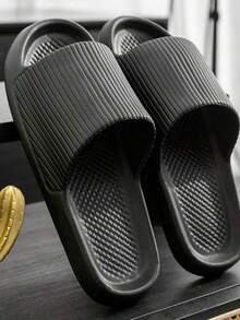 1 双男女凉鞋 - 防滑柔软 EVA 厚底舒适家居拖鞋，透气浴室人字拖，适合夏季、海滩、旅行、度假、水疗、家居装饰、室内外休闲、轻便速干淋浴拖鞋 - 黑色 - 查看 6
