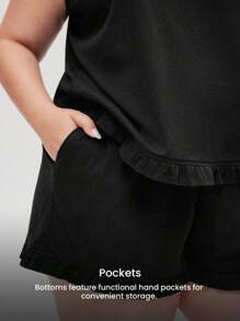 LUVLETTE 女士加大码透气黑色100%纯棉V领吊带背心和短裤套装，轻盈舒适，居家休闲可爱睡衣套装，带口袋，浪漫居家舒适之选