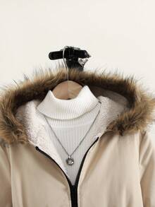 Tween Girl Casual Loose Thermal Lined Faux Fur Trim Hooded Mid-Length Parka Jacket Fall Winter - Apricot - View 7