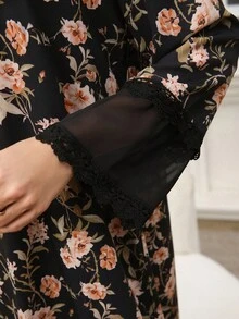 Yasmyna Vestido con estampado floral de encaje y gasa con cuello en V, estilo árabe, con pañuelo para la cabeza, color rosa - Negro - Ver 9