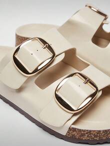 Solezae Giày sandal đế bần AZ cổ điển hai quai khóa vàng dày dặn dành cho nữ, chất liệu PU hoàn thiện dầu cao cấp - Kiểu dáng cao cấp, hỗ trợ vòm chân và phong cách từ du thuyền đến đường phố - trắng - Xem 7
