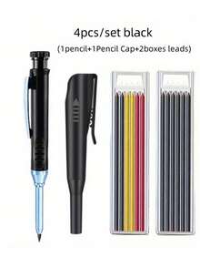 4Pcs/Set 2.8mm Solid Carpenter Pencil With Pencil Cap, Professional Deep Hole Mechanical Pencil Marker For Woodworking & Construction, Includes Built-In Sharpener, 2 Boxes Of Refill Leads, Durable Writing Tool For Carpenters, Architects, Contractors, DIY Enthusiasts, Ideal For Marking On Rough Surfaces, Heavy-Duty Design For Precision And Long-Lasting Use On-Site Or In Workshop - Sets - View 9