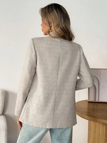 SHEIN LUNE 卡其色女士基础款纽扣西装外套，秋冬季女装，适合秋季、冬季等各种场合，包括外出上衣、乡村风格服饰等。 - 卡其色 - 查看 2