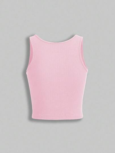 Fairycore Top de tirantes acanalada con estampado de dibujos animados de setas y fantasmas para niñas de estilo casual