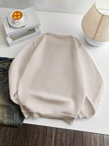 INAWLY 女式卡通猫和南瓜图案圆领长袖休闲羊毛运动衫 - 杏色 - 查看 2