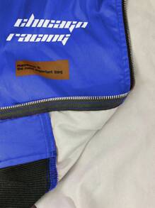 SHEIN PETITE Letter Print Contrast Color Drop Shoulder Bomber Jacket For New Year Clothes Fall Winter Cloth For Women - Blue - View 7