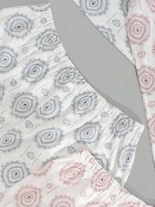 EURMUSE Damen 2 Pack Kontrast-Farbige Spitze mit Retro Muster Details Tank Top und Shorts Homewear Pyjama Sets - Verschiedenfarbig - Übersicht 5