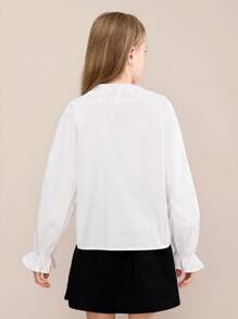 青少年女孩开学第一天，三年级女孩衬衫，青少年女孩白衬衫 - 白色 - 查看 2