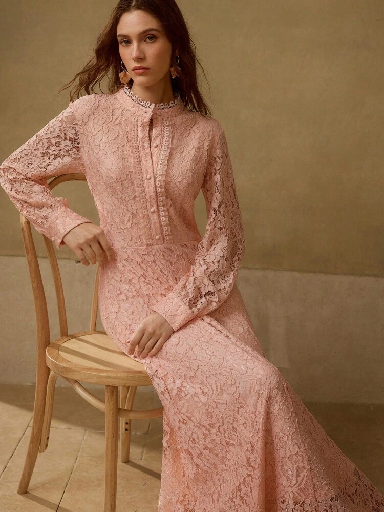 GUIPURE LACE BUTTON UP DRESS
