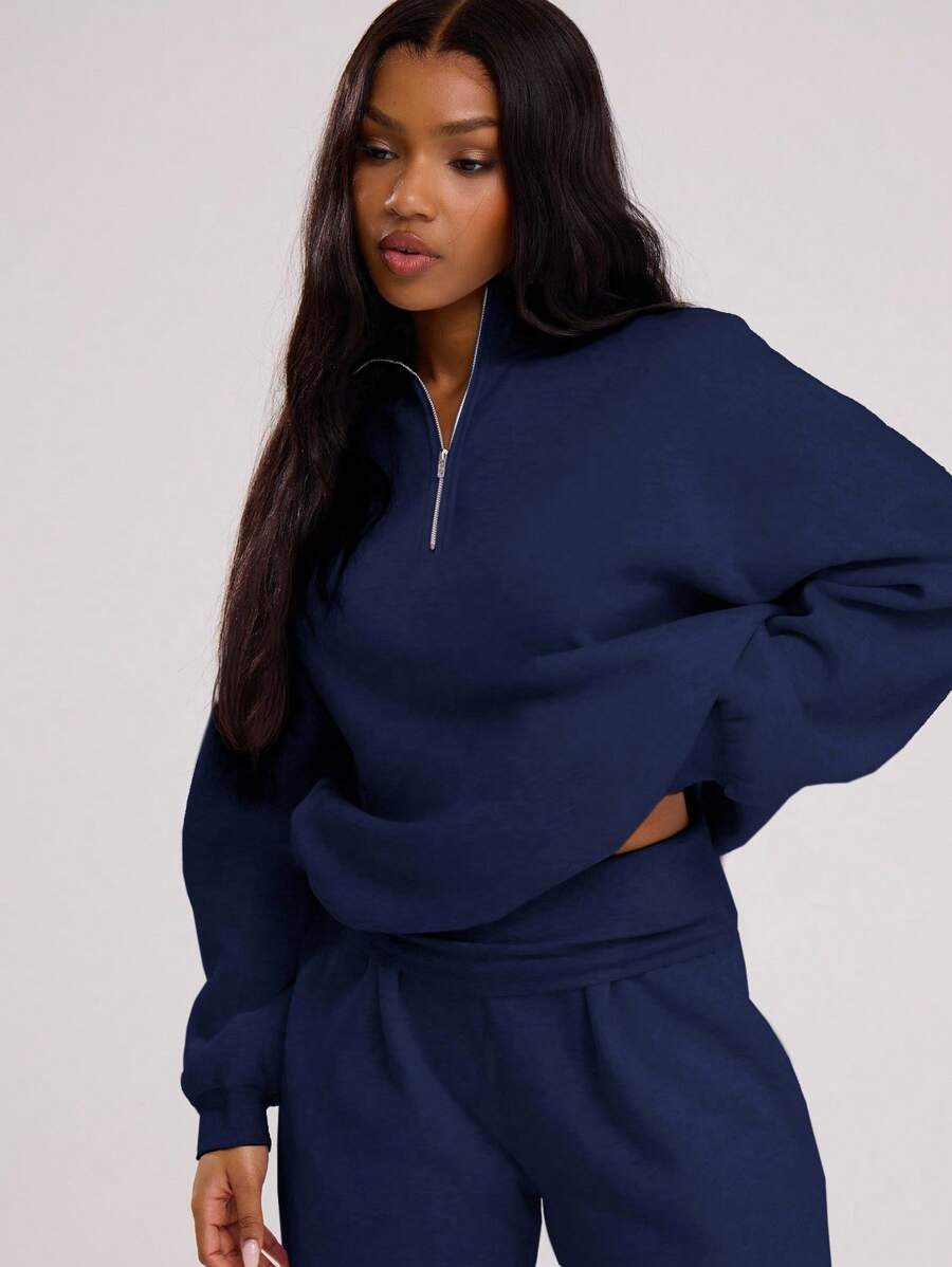 MUSERA Quarter Zip Oversized Sweatshirt Relaxed Fit Back To School Autumn Winter Cosy Fall  Cute Casual Everyday Capsule Wardrobe Y2K Streetwear Navy Summer Spring Vacation - Navy Blue - View 1