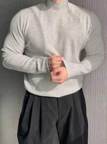DAZY Men's Solid Color Slim Fit Light Grey Sweater, Autumn - Light Grey - View 1