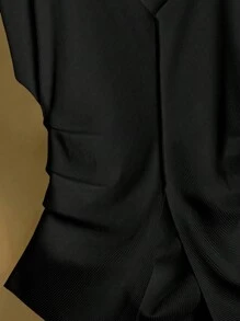 Franclia Casual Solid Color Ruched Waist T-Shirt, Versatile For Summer - Black - View 5