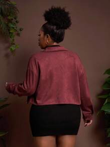 Veslaya Hàng mới về đầu thu, thanh lịch và thoải mái cho trang phục hàng ngày, áo khoác ngắn cổ sơ mi màu đỏ gỉ sét dáng rộng có khóa kéo, cỡ lớn dành cho nữ - Thu Đông - Rỉ Nâu - Xem 2