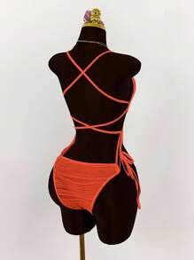 Amplova 深V领露背交叉蝴蝶结纹理紧身衣