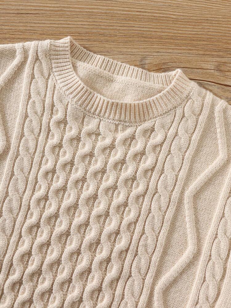 SHEIN 男童舒适百搭纯色圆领套头毛衣 - 杏色 - 查看 4