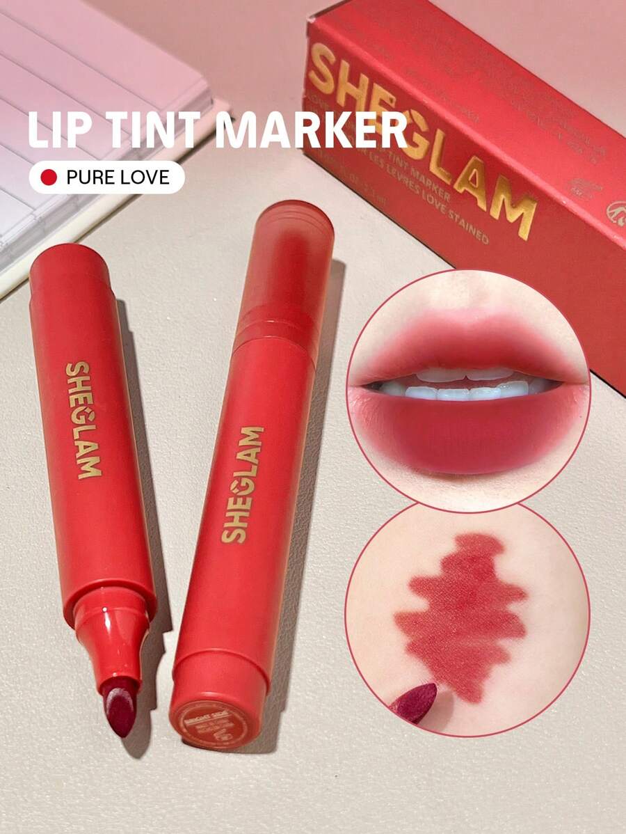 SHEGLAM Love Stained Lip Tint Marker-Pure Love Matte Red Lip Stain Pen 高度著色持久唇線筆 輪廓色調唇彩 唇線筆 品牌 美容 化妝 化妝品 適合女性與女孩 完美搭配夏季春季 Y2K 時尚 流行 生日 母親節禮物 假期 派對準備就緒 最佳顏色 - Pure Love - 查看 1