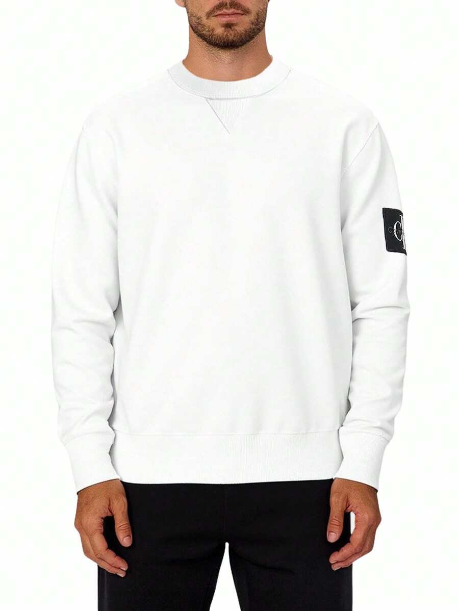 Calvin Klein Áo nỉ cổ tròn đa năng tối giản thường ngày dành cho nam - trắng - Xem 1