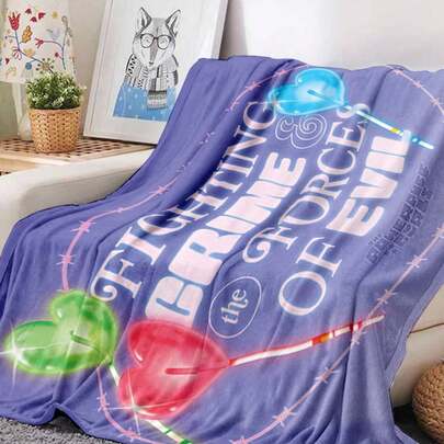 THE POWERPUFF GIRLS X SHEIN 1PC Velvet Throw Blanket Plush Soft Lightweight Pet Friendly Metallic Purple Gradient Swirl For Work From Home Bedroom Living Room Cozy Decor Adults Gift Idea